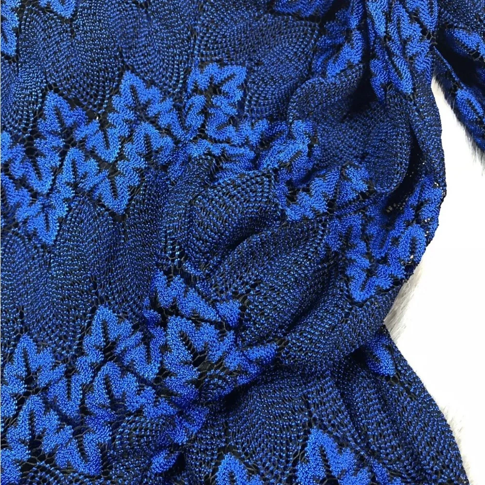 Free People Blue Black Lace Simone Bell Sleeve Crochet Dress Sz XS
